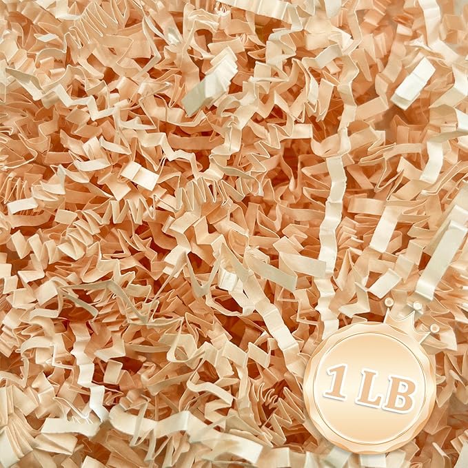 1 LB Champagne Crinkle Cut Paper Shred Filler Great for Gift Wrapping, Champagne Basket Fillers, Birthday, Gift Wrapping, Anniversary, Halloween Thanksgiving Christmas Party Decor Filling Supplies