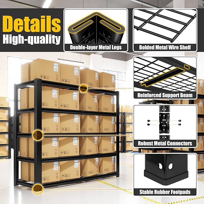 PrimeZone Heavy Duty Garage Shelving 2200 LBS 4 Tier Heavy Duty Storage Shelves Adjustable Industrial Metal Wire Shelf Unit for Garage,Basement,Pantry,Warehouse,Commercial,40" W X 20" D X 60" H 3Pack