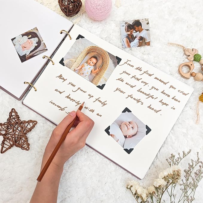 Personalized Baby Photo Album - Wooden Baby Memory Book - Custom Name Baby Scrapbook,Baby Album and Memory Book - Unique Newborn Baby Gift for New Parents