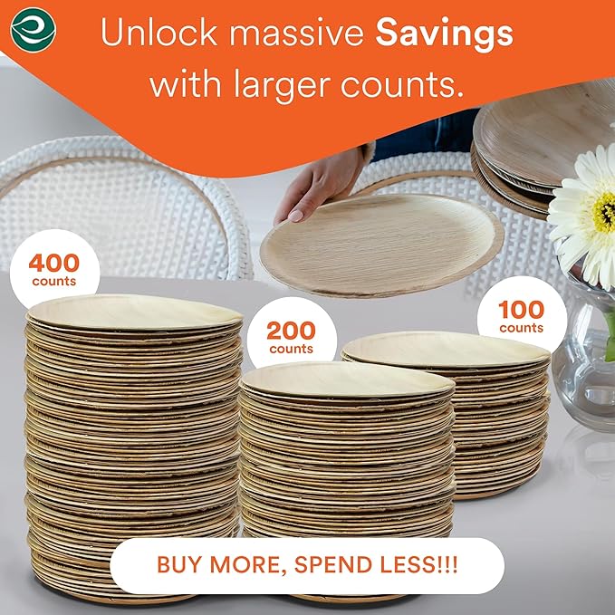 ECO SOUL Compostable 8 Inch Palm Leaf Round Plates (50 Count) Like Bamboo Plates | Biodegradable | Eco-Friendly, Microwave & Oven Safe