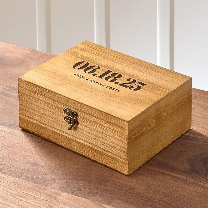 Let's Make Memories Personalized Wooden Keepsake Box With Hinged Lid - Wood Memento Box - Decorative Storage - Home Decor - For Couples, Wedding, Newlyweds - Laser Engraved - Our Love Story Script