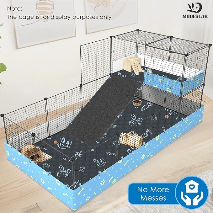 Washable Guinea Pig Bedding for 2 Story Guinea Pig Cages, Fast Absorption Reusable Guinea Pig Cage Liner, No Shrunk, Anti-Slip Bottom, Leak-Proof Pee Pad Mat, 12” x 24” & 24” x 48” (Navy)