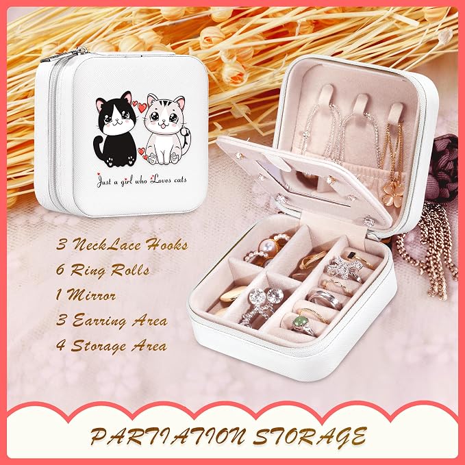 Cat Jewelry Box, Gifts For Women Teens Girls, Cat Lovers Stuff Items Accessories Things Merchandise Decor Merch, Travel Ring Earrings Necklace Organizer Holder!