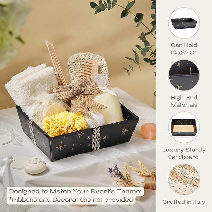 Pack of 5 Baskets for Gifts Empty Made in Italy - Gift Baskets Empty Ideal for Baby Shower Basket, Wedding Gift Basket and Sturdy Gift Basket for Any Occasion | 9" x 6.69" x 3.14" Black - Starry Night