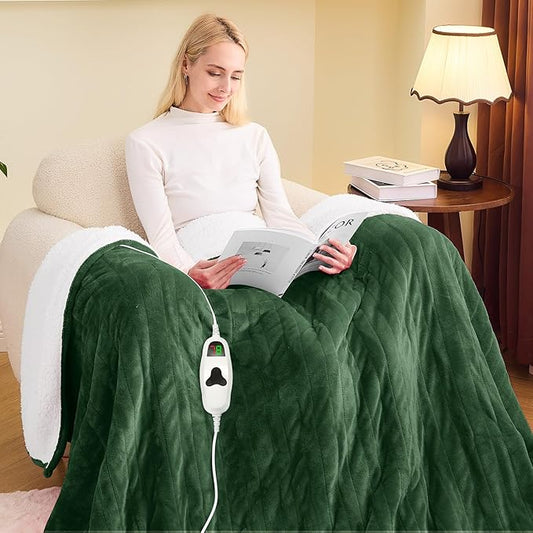 greenoak Heated Blanket Electric Full 72"X84", Heating Blankets with 10 Heat Levels 8 Hours Auto-Off, Soft Flannel Sherpa Fluffy House Warming Gifts for Grandma Seniors Momt, Jade Green