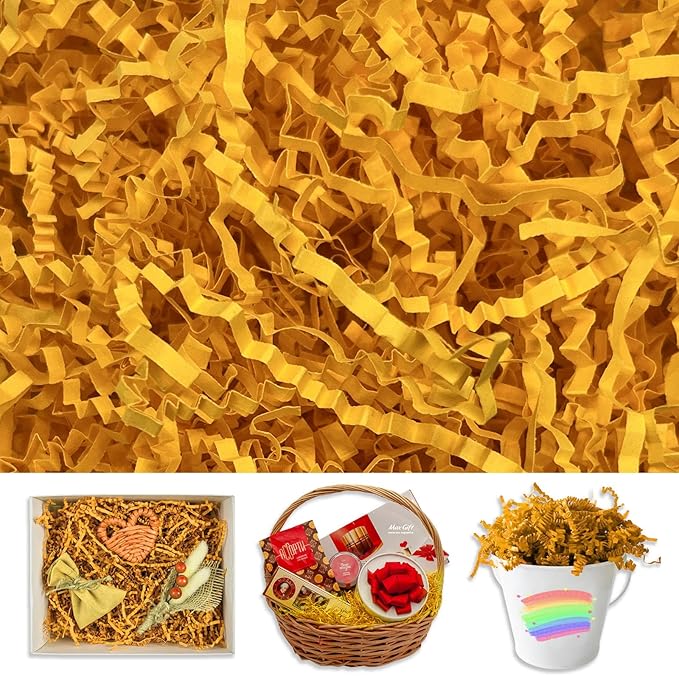 Golden Crinkle Cut Paper Shred Filler, 2 LB Basket Filler Shredded Paper, Confetti Stuffing for Basket Filling, Halloween, Thanksgiving, Christmas, Birthdays, Gift Wrapping, Stuffer Party Supplies