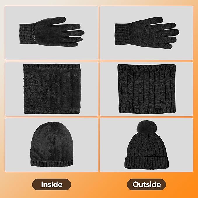 ihuan Winter Hat Scarf Gloves Warmer Christmas Gifts, Warm Knit Beanie Hat Touch Screen Gloves Set Neck Scarves for Women