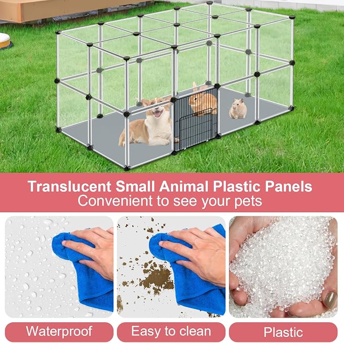 VISCOO 32 Panels Small Animals Playpen,48"x32"x24"Transparent Pet Playpen | Portable Puppy Play Pen for Indoor Outdoor with Waterproof Mat, Pet Fence for Guinea Pigs,Bunny,Ferrets,Hamsters,Hedgehogs
