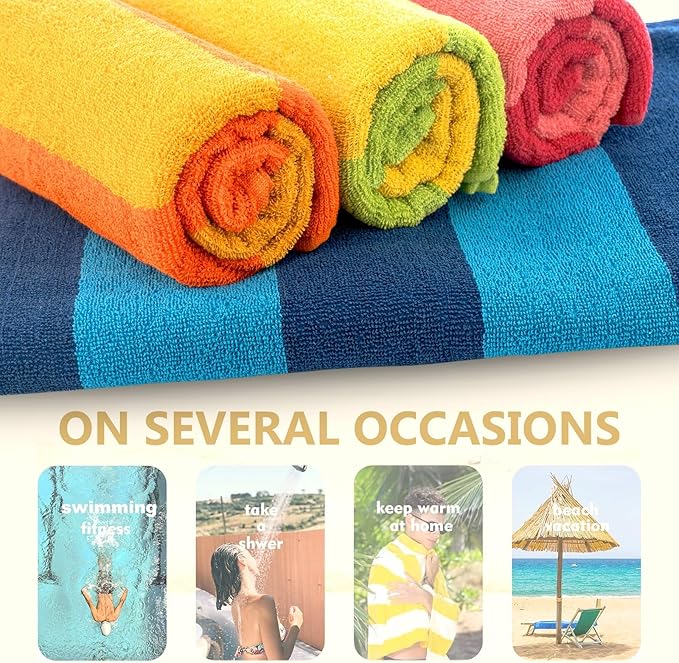 CASA COPENHAGEN Malibu Beach Towels Designed in Denmark Rough and Tough, Quick Dry, for Pool, Bath & Shower 30x60 inches 4 Pieces Cotton Beach Bath Towels Set - Pink