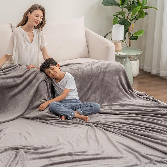 Berkshire Blanket VelvetLoft Big Oversized King Family Blanket, All Season Mid-Weight Ultra Silky and Fuzzy, Seamless Extra Large(Charcoal Gray, 120x120 Inches)