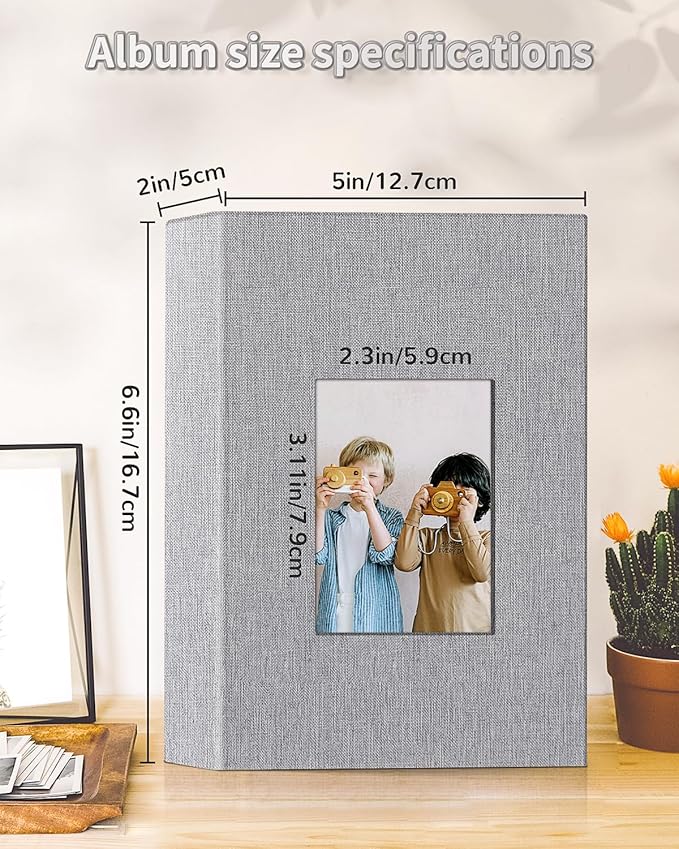 Photo Album 4x6 with 100 Pockets,Slip-in Picture Albums,Linen Cover Memory Book with Front Window,White Page Vertical Photo Book for Wedding,Family,Anniversare,Baby,Vacation