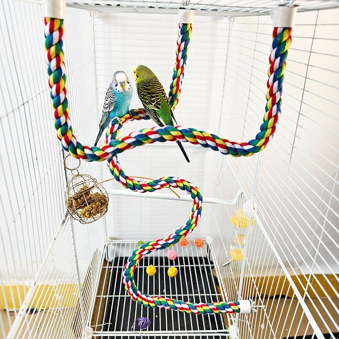 Bird Perch,Bird Rope Perch & Rope Perch 24‘’/41'' | bird perches for cage,Rope Perch for Conures,Parrots,Cockatiel,Lovebird,Budgerigar,Parakeet rope perches for cage