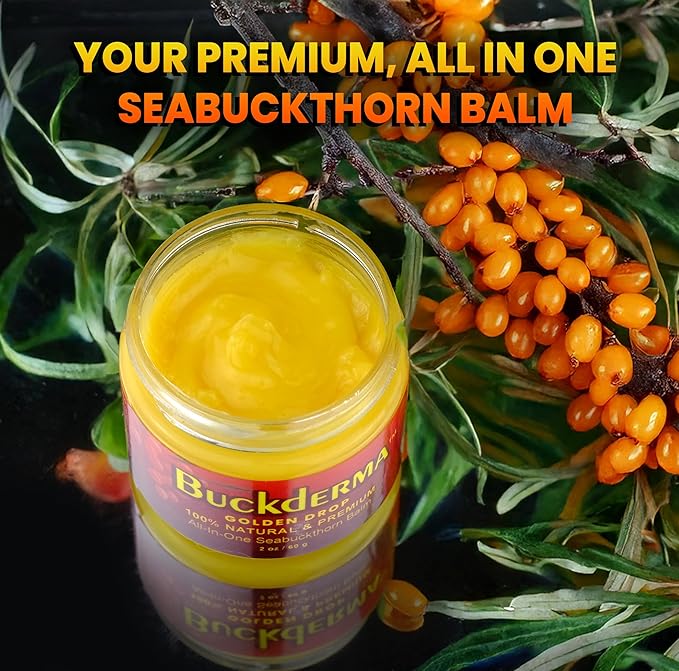 Beesaluxe Buckderma - 100% Natural All-In-One Seabuckthorn Balm - Facial Moisturizer, Oil Cleanser, Overnight Mask, Makeup Remover, Lip Balm, Hand Cream, Foot Butter and More
