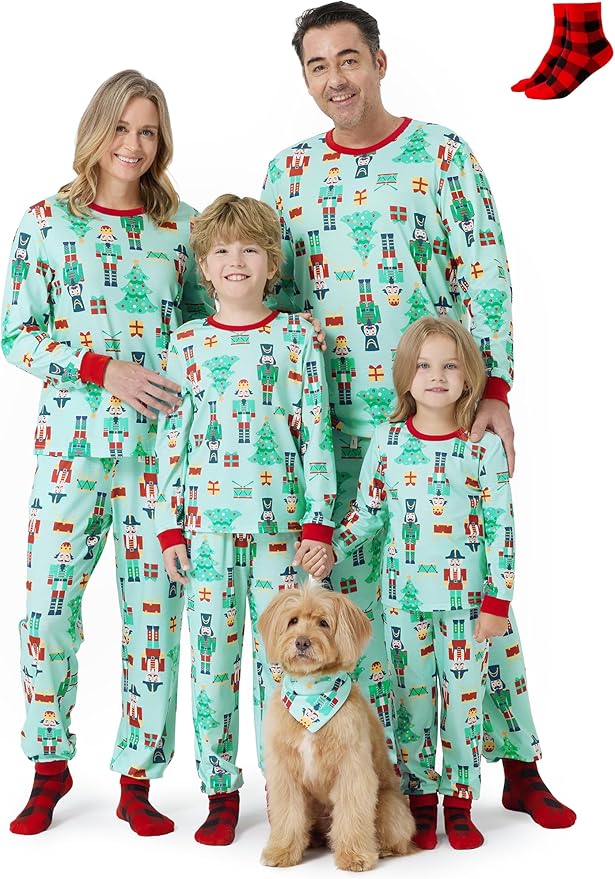 PATPAT Christmas Family Matching Pajama Sets Includes Christmas Socks - Perfect for Family Photos & Holiday Celebrations