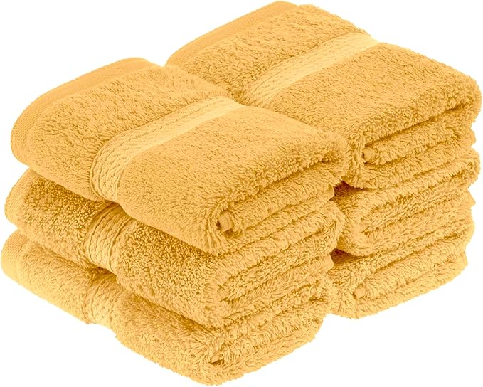 BLUENILEMILLS Madison Egyptian Cotton Face Towel/Washcloth Set, for Kitchen, Bathroom, Shower, Plush, 900 GSM, Highly Absorbent and Ultra-Soft Face Towels, Washcloths, Set of 6, Gold