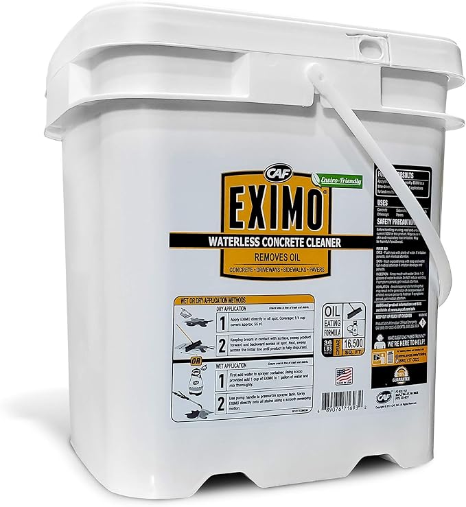 CAF Outdoor Cleaning EXIMO Waterless Concrete Cleaner, Oil Stain Remover for Driveway, Garage Floor, Basement and Walkway Surfaces, Natural Concrete Cleaner Powder Treatment, 36 lb Container