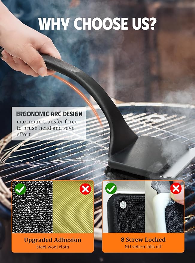 MEKER Grill Brush Bristle Free Replacement Pad, Ultra Safe Cleaning, Grill Cleaner Pad, Grill Brush Replacement Pad, 4 PCS