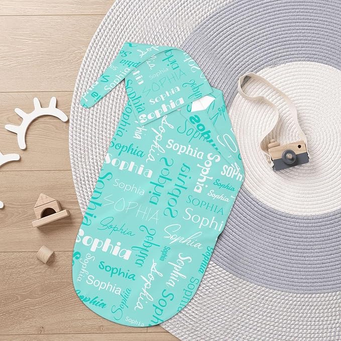 Personalized Baby Swaddle Blanket for Boys Girls Name Lettering Mint Green Custom Name Receiving Soft Blanket with Cap for Newborn Soft Sleeping Sack