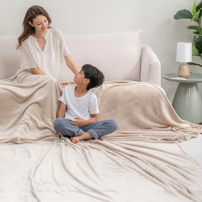 Berkshire VelvetLoft Oversized King Family Blanket, All Season Mid-Weight Ultra Silky and Fuzzy, Seamless Extra Large (Grain, 120x120 Inches)