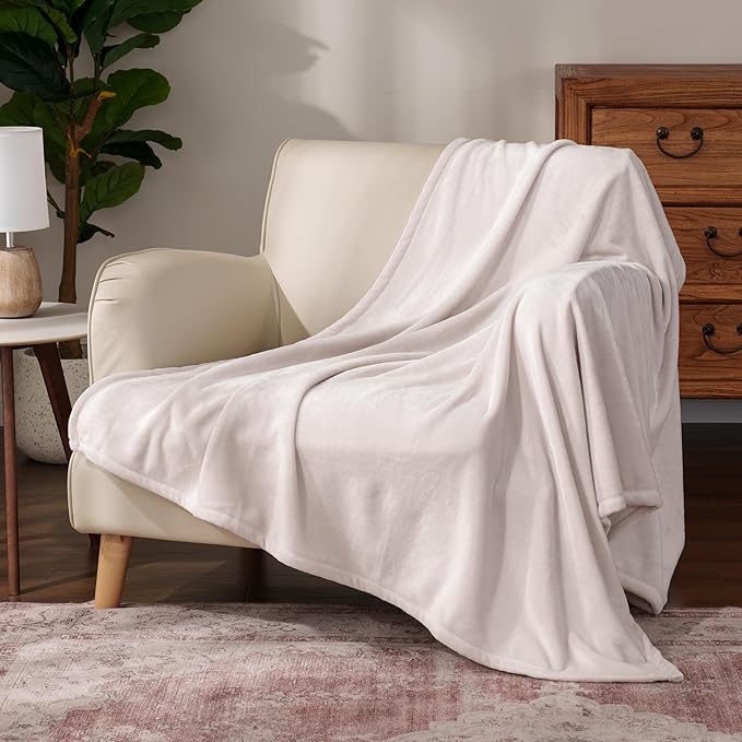 Berkshire Blanket Classic VelvetLoft® Solid Throw Blanket,Lightweight Cozy Flannel Plush Throw Blanket for Bed and Couch,Macadamia,50x60 Inches