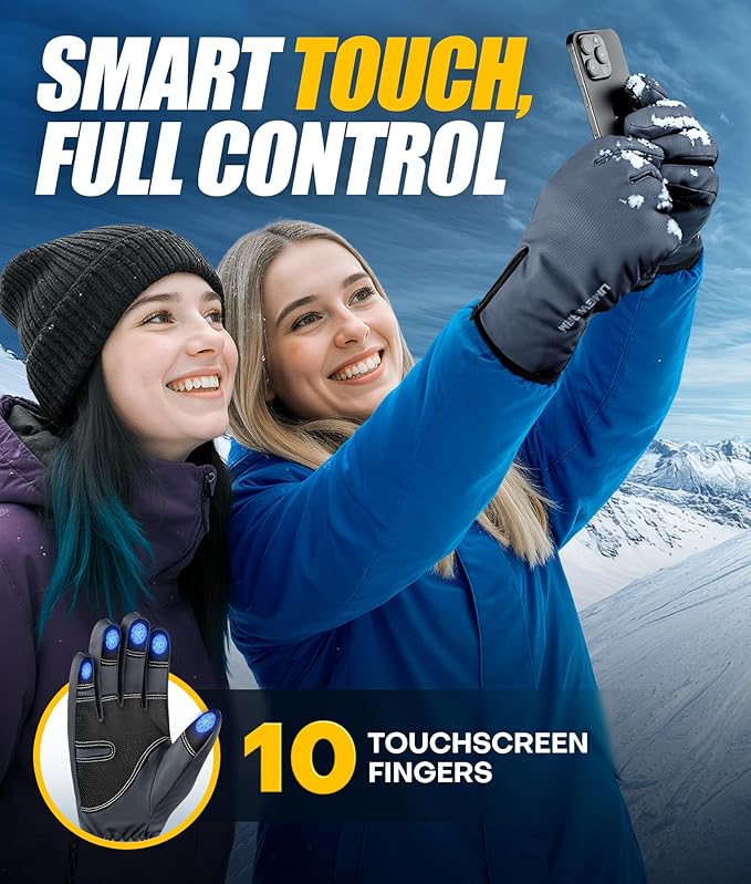 Winter Gloves Men Women Made with 3M Insulation, -20°F GEANI-TEX™ Waterproof Ski Gloves for Cold Weather, 5-Layer Thermal Snow Gloves, 10 Touchscreen Fingers Snowboard gloves for Cycling, Hiking