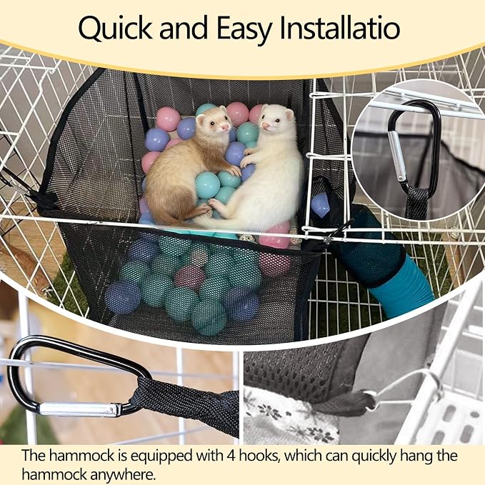 kathson Ferret Ball Pit Hammock for Cage Hanging Bed Playpen Toy Box | Ferret Hammock Compatible with Tunnel System,Guinea Pig Hammocks Hideout Enrichment Toy for Hamster Chinchilla Rat
