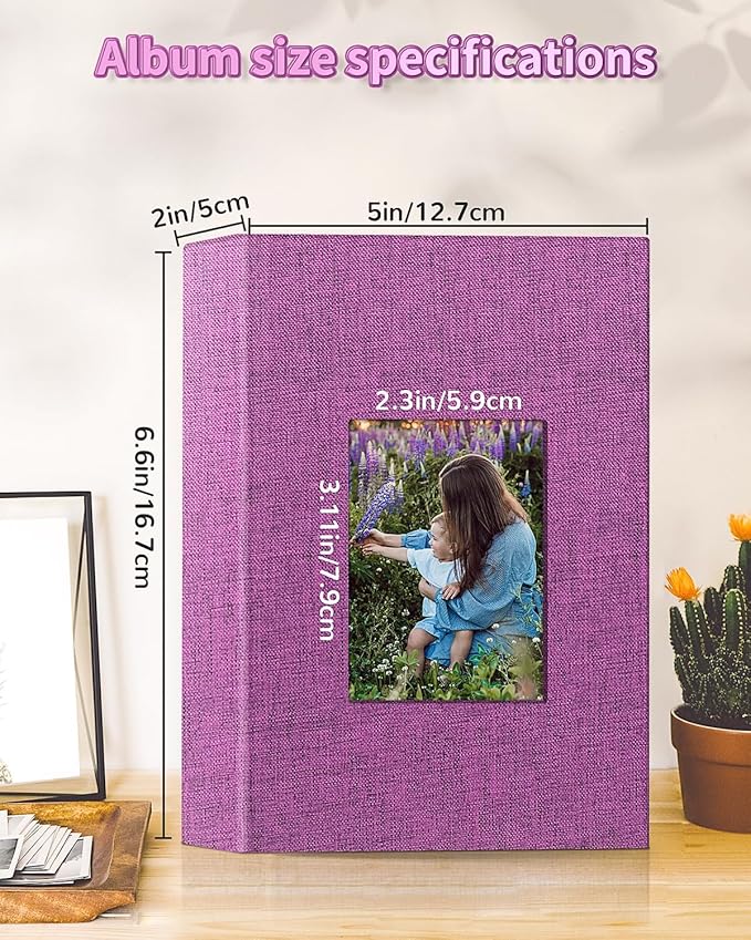 Photo Album 4x6 with 100 Pockets,Slip-in Picture Albums,Linen Cover Memory Book with Front Window,White Page Vertical Photo Book for Wedding,Family,Anniversare,Baby,Vacation