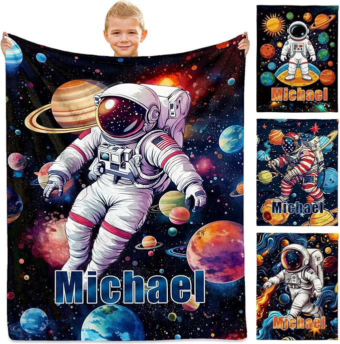 Personalized Astronaut Baby Blanket - Customized Throw Blanket for Babies Kids Adults Birthday Christmas(Astronaut Design)