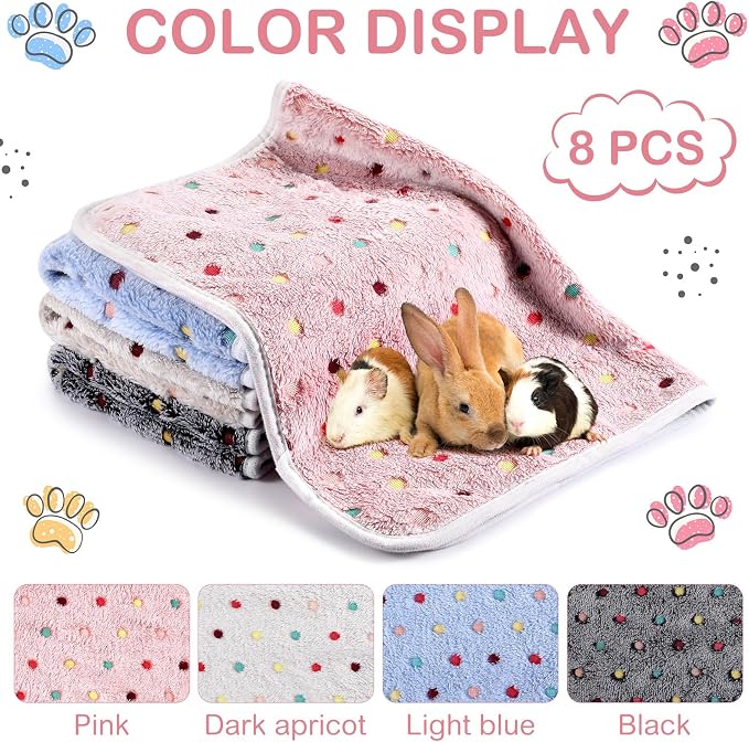 Tudomro 8 Pcs Guinea Pig Fleece Cage Liners, Dot, 12 x 12 Inch | Washable Reusable Small Animal Bedding, Absorbent Blankets for Ferret Chinchilla, Soft Fleece Mat Pads Protect Furniture