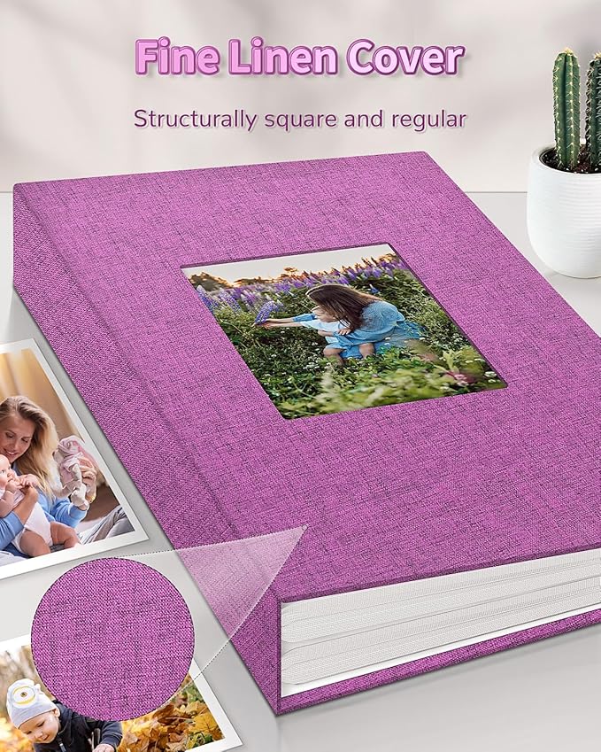 Photo Album 4x6 with 300 Pockets,Slip-in Picture Albums,Linen Cover Memory Book with Front Window,White Page Vertical Photo Book for Wedding,Family,Anniversare,Baby,Vacation