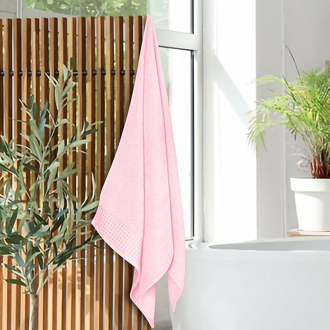 GLAMBURG Ultra Soft 4 Pack Oversized Bath Towel Set 27x54 inches, 100% Cotton Bath Towels, Highly Absorbant Compact Quickdry & Lightweight Towel, Ideal for Gym Travel Camp Pool - Pink