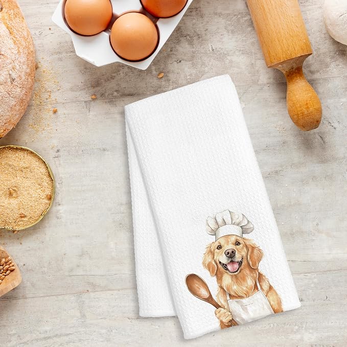 Funny Golden Retriever Chef Kitchen Towels, Golden Retriever Gifts for Women Men, Chef Gifts, Funny Dog Decorative Dish Hand Tea Towels for Kitchen Bakery, 16x24 Inch