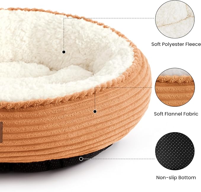 Love's cabin Round Donut Cat and Dog Cushion Bed, 30in Pet Bed for Medium or Large Dogs, Anti-Slip & Water-Resistant Bottom, Soft Durable Fabric Pet Beds, Washable Calming Cat Bed, Orange