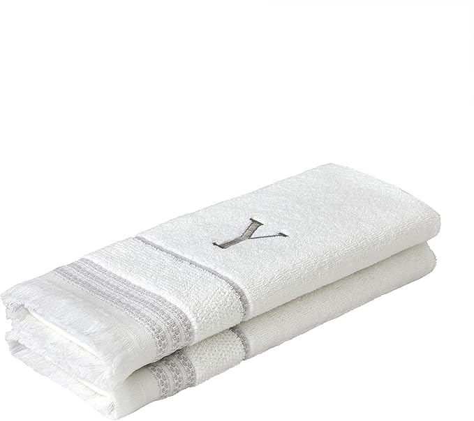 SKL Home Casual Monogram Hand Towel Set, Y, 16x26, White 2 Count