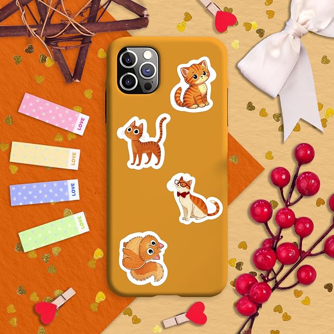 100Pcs Orange Cat Stickers for Water - Orange Cat Psrty Favors & Decorations - Pet Stickers - Gift for Women & Men