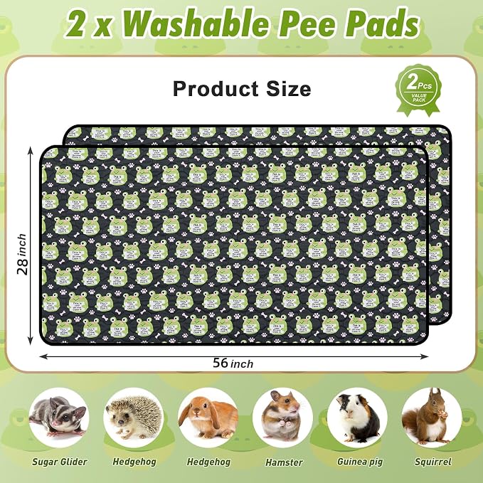 2PCS Reusable Guinea Pig Cage Liners,28"x56"Washable Fast Absorbent Odor Resistant Anti-Slip Training Pee Pads, Funny Frog Pattern,Options for Guinea Pigs, Rabbits, Hamsters, Rats, Chinchillas