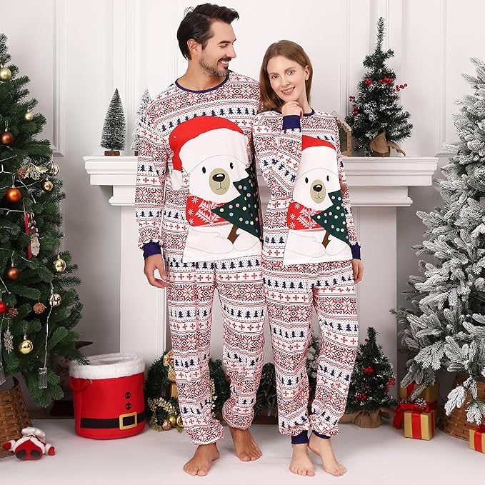 Family Christmas PJs Matching Sets, Cute Holiday Pajamas Printed Top and Pants, Xmas Jammies for Couples/Men/Women
