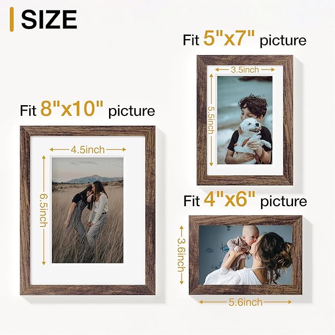 Vittanly 12 Pack Picture Frames Collage Wall Decor for Mounting or Tabletop Display, Gallery Wall Frame Set for Family, Multi Sizes Including 4pcs 8x10, 4pcs 5x7, 4pcs 4x6, Brown