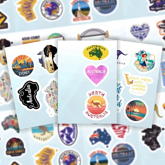 Australia Stickers for Water Bottle and Laptop - Australia Party Supplies & Decorations, Waterproof Vinyl Decals, Australian Flag and Culture Stickers, Gifts for Women & Men