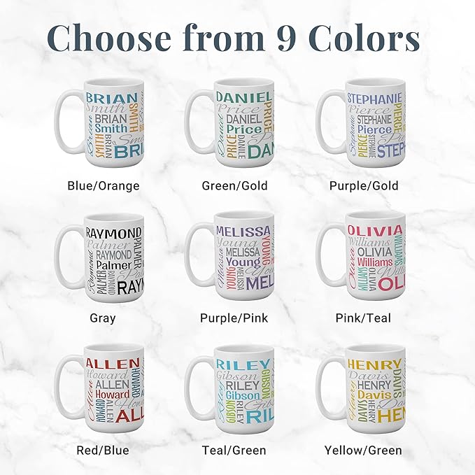 Let's Make Memories Personalized Your Name Signature Mug - Custom 15oz Coffee Mug - Stocking Stuffer - For Christmas -Blue/Orange