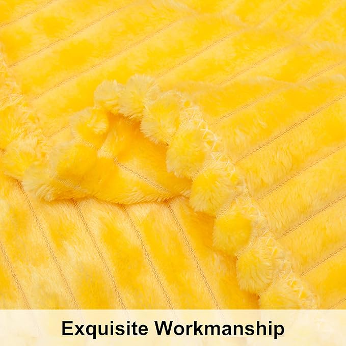 NTBAY Plush Flannel Twin Bed Blanket, 60x80 Inches Soft and Warm Lightweight Bed Blanket with Striped Texture for Couch, Sofa, All Seasons, Yellow
