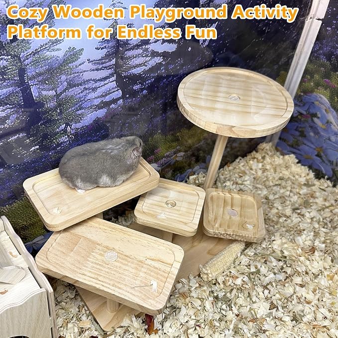 Wood Hamster Platform Rat Climbing Toys for Gerbil Hamster Cage Accessories | Exercise activity playground, Syrian hamster climb stairs, gnawing chewing enrichment toys