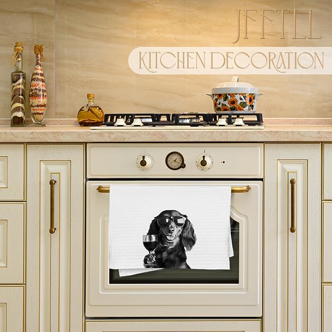 Dachshund Decor Kitchen Towels, Dachshund Gift Dish Tea Towel for Kitchen Decor, Bar Towels for Bartender, Wine Lover Gifts, 16x24 Inch