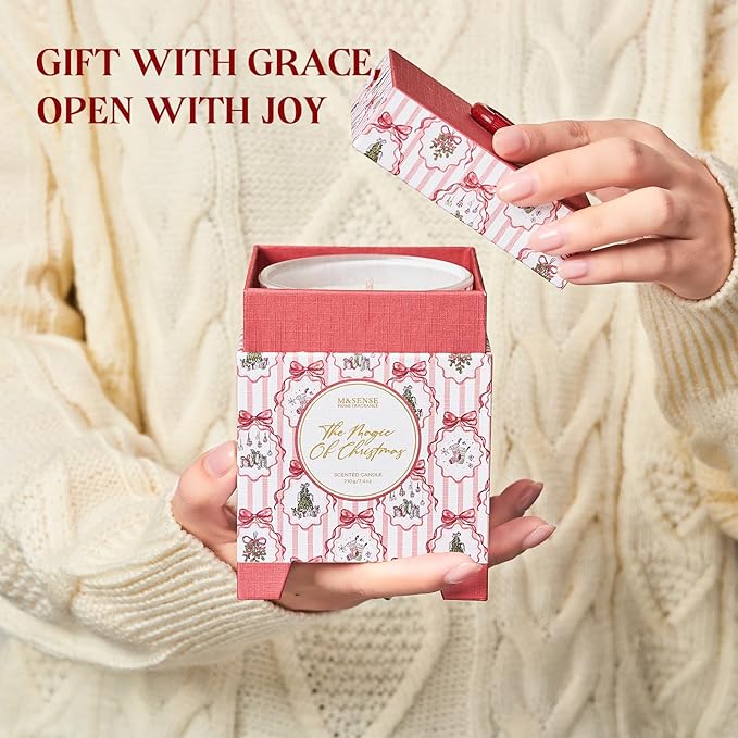 M&SENSE Christmas Holiday Candle - The Magic of Christmas Scent, 7.4 oz Soy Wax, Winter Scented Candle Gift for Women and Teen Girls