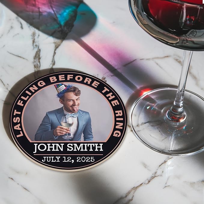 20 Pack Personalized Bachelor Party Coasters, Custom Cardboard Drink Coasters with Photo Print and Text, Fun Bachelor Party Favors and Gifts, 3.95" Round, Design 4