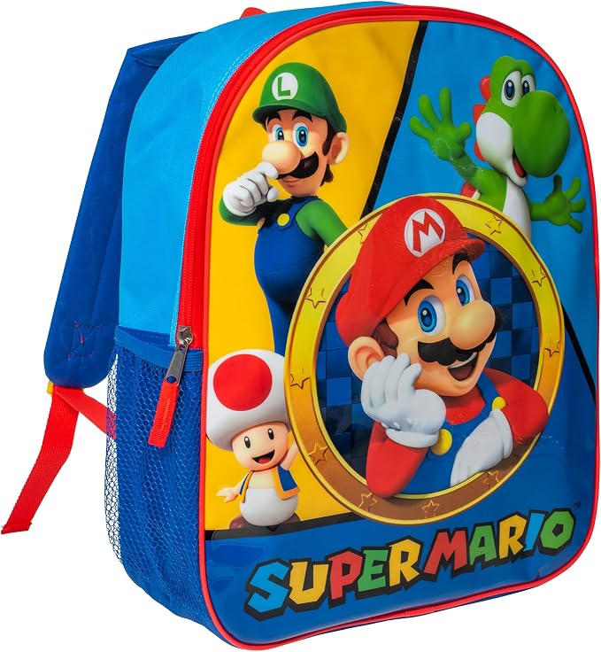 AI ACCESSORY INNOVATIONS Super Mario Brothers Kids Backpack, Mario, Luigi, Bowswer, Yoshi 15" Girls & Boys School Bag, Blue