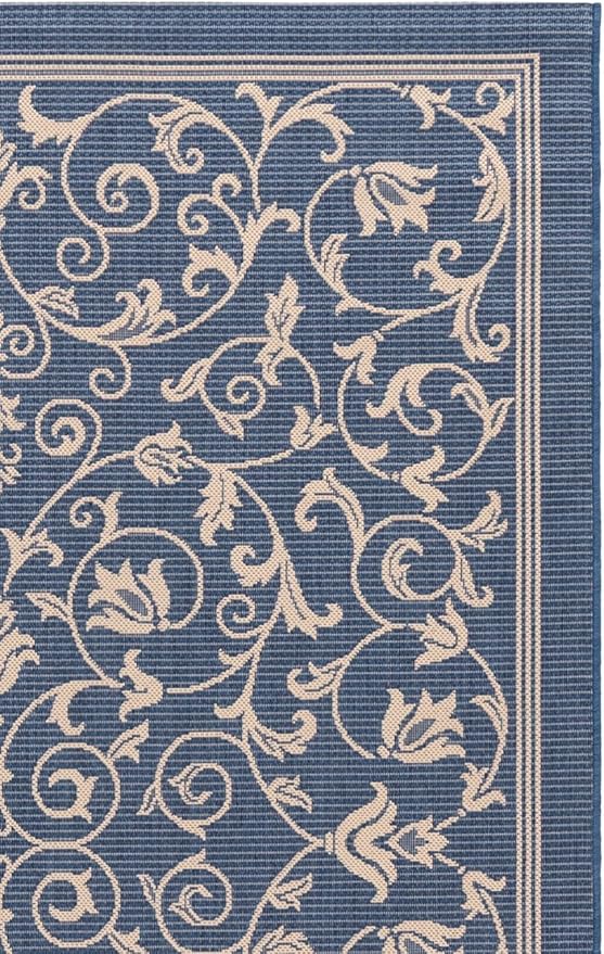 SAFAVIEH Washable Rug Outdoor Courtyard Collection - 5'3" x 7'7", Blue & Natural, Non-Shedding & Easy Cleaning, Ideal for Patio, Backyard, Mudroom (CY2098-3103)