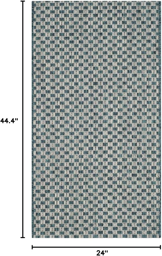 SAFAVIEH Washable Rug Outdoor Courtyard Collection - 2' x 3'7", Turquoise & Light Grey, Non-Shedding & Easy Cleaning, Ideal for Patio, Front Door, Entryway, Doormat (CY8653-37221)