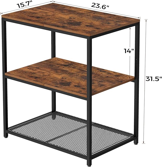 Homleke Kitchen Island with 3 Shelves, Kitchen Shelf with Large Workstation, Bakers Rack, Workbench, Metal Frame, Rustic Brown and Black