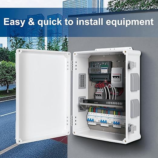 Outdoor Electrical Junction Box, ABS Water Resistant Enclosure with Internal Mounting Panel & Hinged Cover (16.5" H x 12.6" L x 6.1" W)